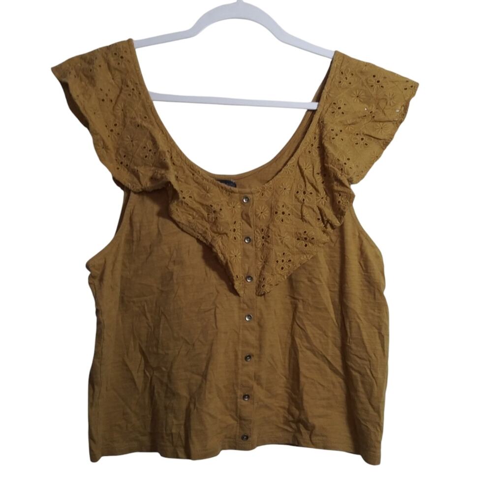 American Eagle Tan Festival Boho Ruffle Eyelet Neutral Top Size XL